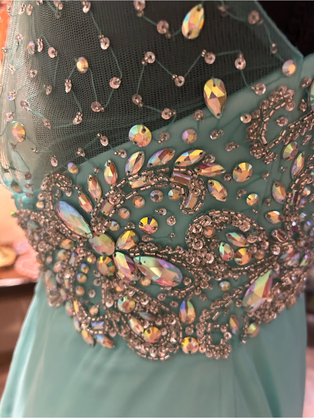Fiesta Teal Prom Dress with Iridescent Crystal Embellishments
